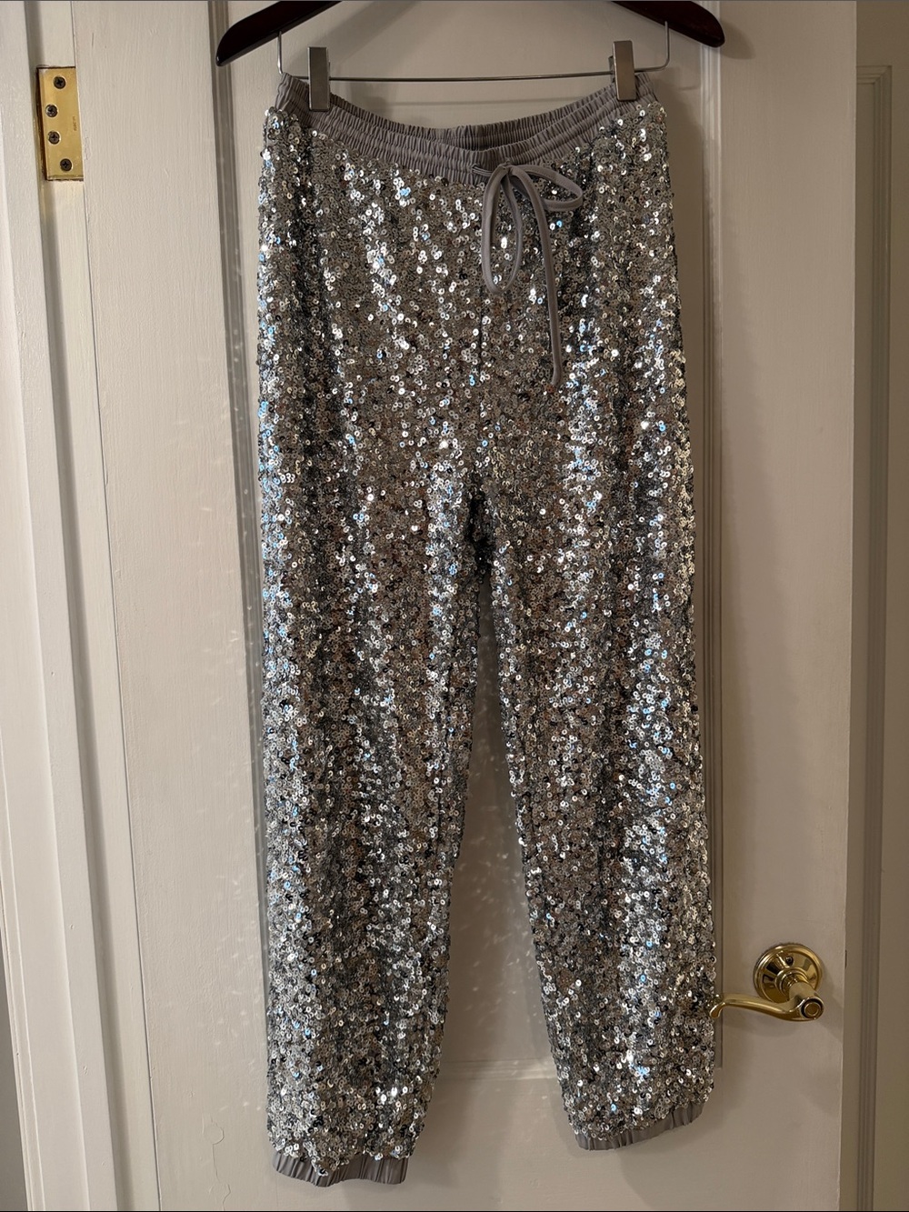 Aqua Silver Sequin Jogger Pants